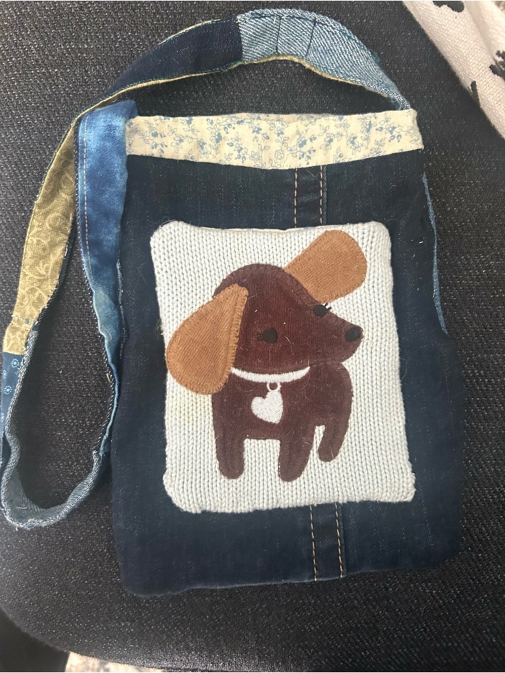 Denim child purse dog appliqué